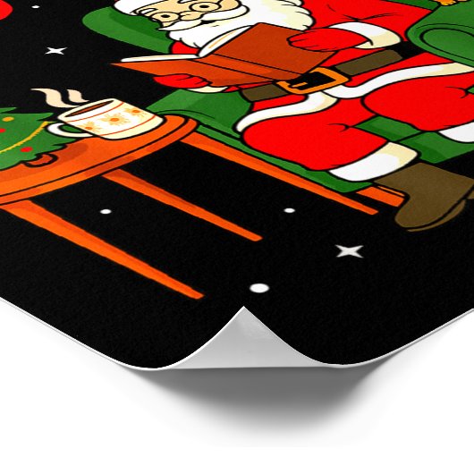 Santa Reading 67 Cat Christmas Six Seven Teacher B ポスター (角)