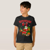 Santa Reading 67 Cat Christmas Six Seven Teacher B Tシャツ (正面フル)