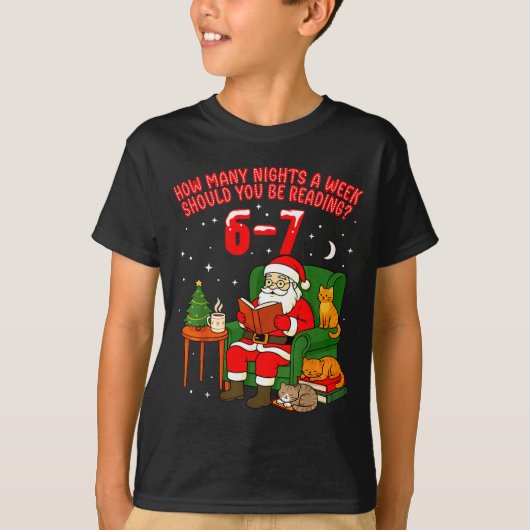 Santa Reading 67 Cat Christmas Six Seven Teacher B Tシャツ (正面)