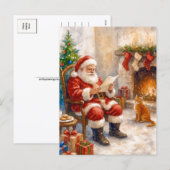 Santa Reading Fireplace Cozy Christmas Postcard シーズンポストカード (正面/裏面)