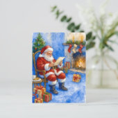 Santa Reading Letters by the Fireplace Postcard シーズンポストカード (スタンド正面)