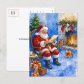 Santa Reading Letters by the Fireplace Postcard シーズンポストカード (正面/裏面)