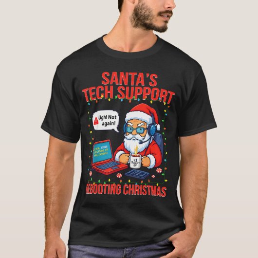 Santa Rebooting Support Engineer s Tech Humor Tシャツ (正面)