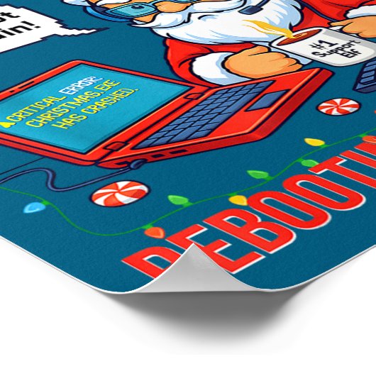 Santa Rebooting Support Engineer s Tech Joke ポスター (角)