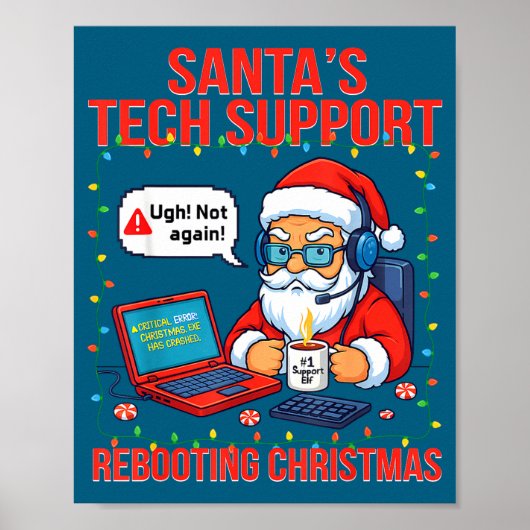 Santa Rebooting Support Engineer s Tech Joke ポスター (正面)