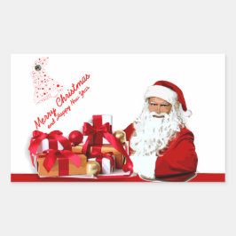 Santa Rectangleステッカー、光沢 長方形シール