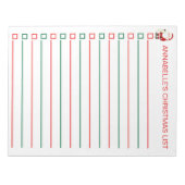 Santa RedとGreen Christmas Listのパーソナライズ ノートパッド (正面)