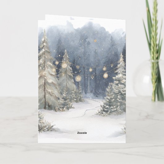 Santa Red Sleigh Reindeer Snow Christmas Trees カード (裏面)