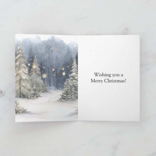 Santa Red Sleigh Reindeer Snow Christmas Trees カード (内部)