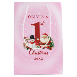 Santa, Reindeer and Snowman – First Christmas ミディアムペーパーバッグ
