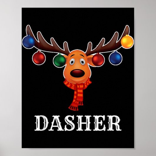 Santa Reindeer Dasher Xmas Group Costume T Shirt  ポスター (正面)
