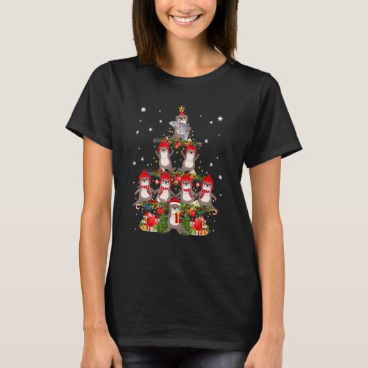 Santa Reindeer Elf Otters Christmas Tree Lights An Tシャツ (正面)