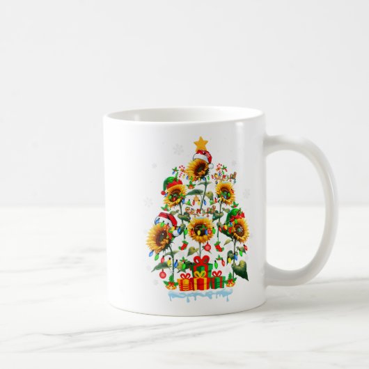 Santa Reindeer Elf Sunflowers As Xmas Tree Flowers コーヒーマグカップ (右)