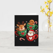 Santa Reindeer Gingerbread Faux Yarn Christmas  カード (黄色い花)