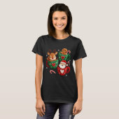 Santa Reindeer Gingerbread Faux Yarn Christmas Tシャツ (正面フル)