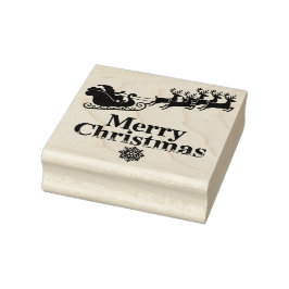 Santa Reindeer Merry Christmas Card Snowflakes  ラバースタンプ