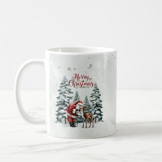 Santa & Reindeer Merry Christmas Mug コーヒーマグカップ (左)