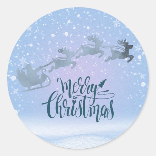 Santa & Reindeer Merry Christmas Winter Wonderland ラウンドシール (正面)