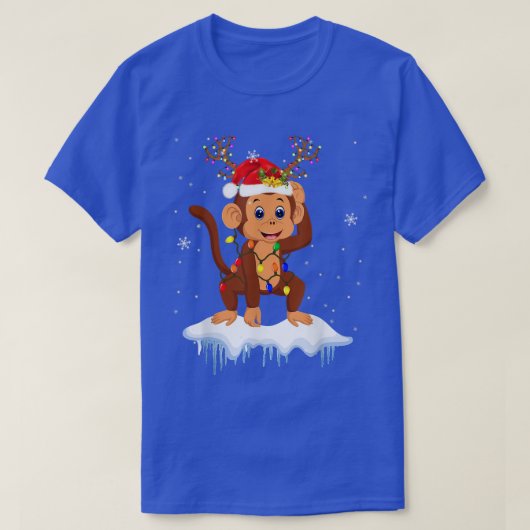 Santa Reindeer Monkey Xmas Light Santa Reindeer Mo Tシャツ (デザイン正面)