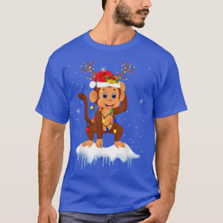 Santa Reindeer Monkey Xmas Light Santa Reindeer Mo Tシャツ
