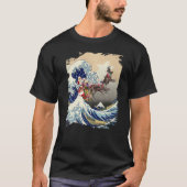 Santa Reindeer Over Great Wave Christmas Tシャツ (正面)
