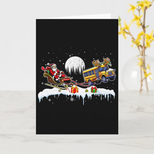 Santa Reindeer School Bus Christmas Driver Team Lo カード (黄色い花)