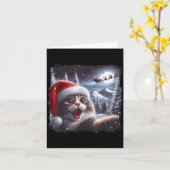 Santa Reindeer Selfie Cat Funny Christmas Tee  カード (黄色い花)