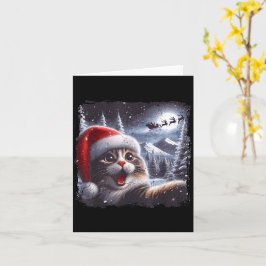 Santa Reindeer Selfie Cat Funny Christmas Tee  カード (黄色い花)