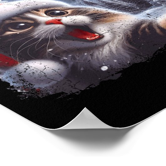 Santa Reindeer Selfie Cat Funny Christmas Tee  ポスター (角)