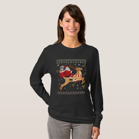 Santa Reindeer Shih Tzu Dog Presents Christmas Swe Tシャツ (正面フル)