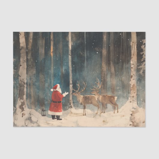 Santa Reindeer Vintage Christmas Tissue Paper 薄葉紙 (正面)