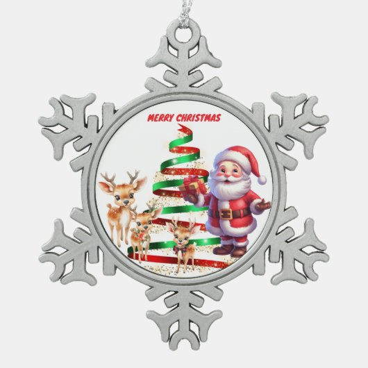 SANTA & REINDEER'S PEWTER SNOWFLAKE ORNAMENT スノーフレークピューターオーナメント (正面)