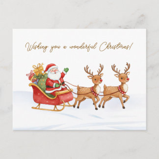Santa Reindeers Sleigh Christmas Postcard ポストカード