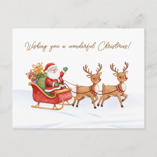 Santa Reindeers Sleigh Christmas Postcard ポストカード (正面)