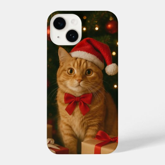 Santa Ribbon Cat iPhone 14 Case iPhoneケース (裏面)