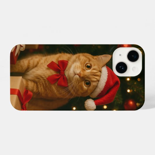 Santa Ribbon Cat iPhone 14 Case iPhoneケース (裏面横)