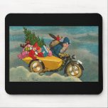 Santa Rides a Motorcycle - Christmas マウスパッド<br><div class="desc">Vintage Art - Santa drives a Motorcycle - Devil in his bag</div>