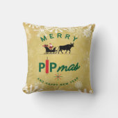 Santa Riding a Bull Sleigh – Forex Pipmas Gift  クッション (正面)