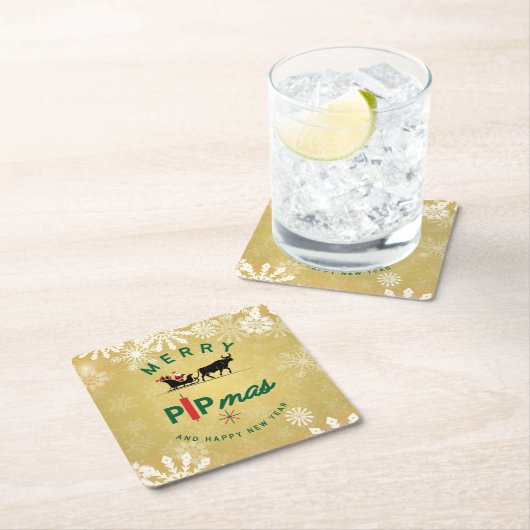 Santa Riding a Bull Sleigh – Forex Pipmas Gift スクエアペーパーコースター (インサイチュ)