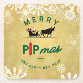 Santa Riding a Bull Sleigh – Forex Pipmas Gift スクエアペーパーコースター