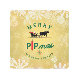 Santa Riding a Bull Sleigh – Forex Pipmas Gift メタルプリント