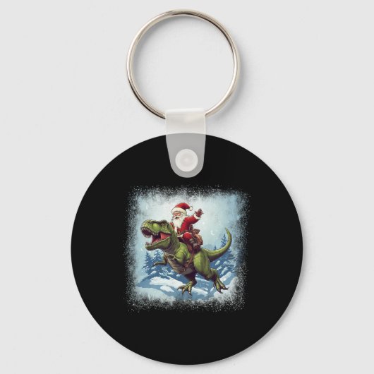 Santa Riding A Dinosaur T-rex Funny Christmas  キーホルダー (正面)
