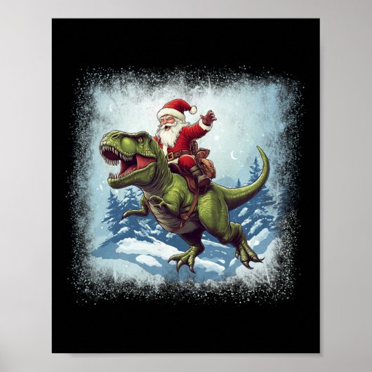 Santa Riding A Dinosaur T-rex Funny Christmas  ポスター (正面)