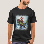 Santa Riding A Dinosaur T-rex Funny Christmas  Tシャツ (正面)