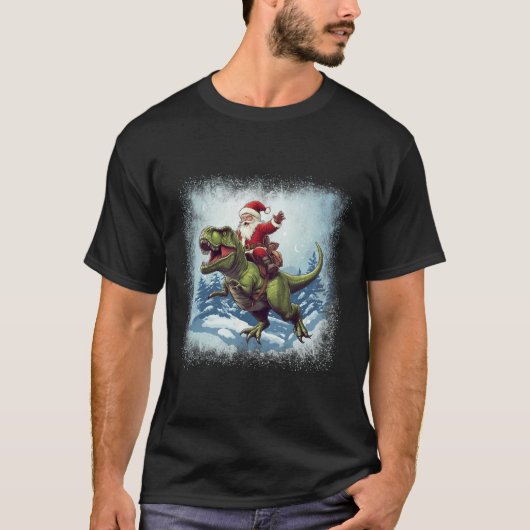 Santa Riding A Dinosaur T-rex Funny Christmas  Tシャツ (正面)
