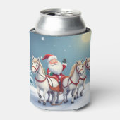 Santa Riding a Sleigh Led by White Horses 缶クーラー (缶正面)