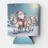 Santa Riding a Sleigh Led by White Horses 缶クーラー (正面)