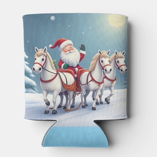 Santa Riding a Sleigh Led by White Horses 缶クーラー (裏面)