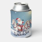 Santa Riding a Sleigh Led by White Horses 缶クーラー (缶裏面)