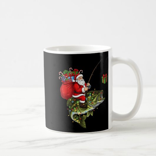 Santa Riding B Fish Christmas Fishing Funny Xmas P コーヒーマグカップ (右)